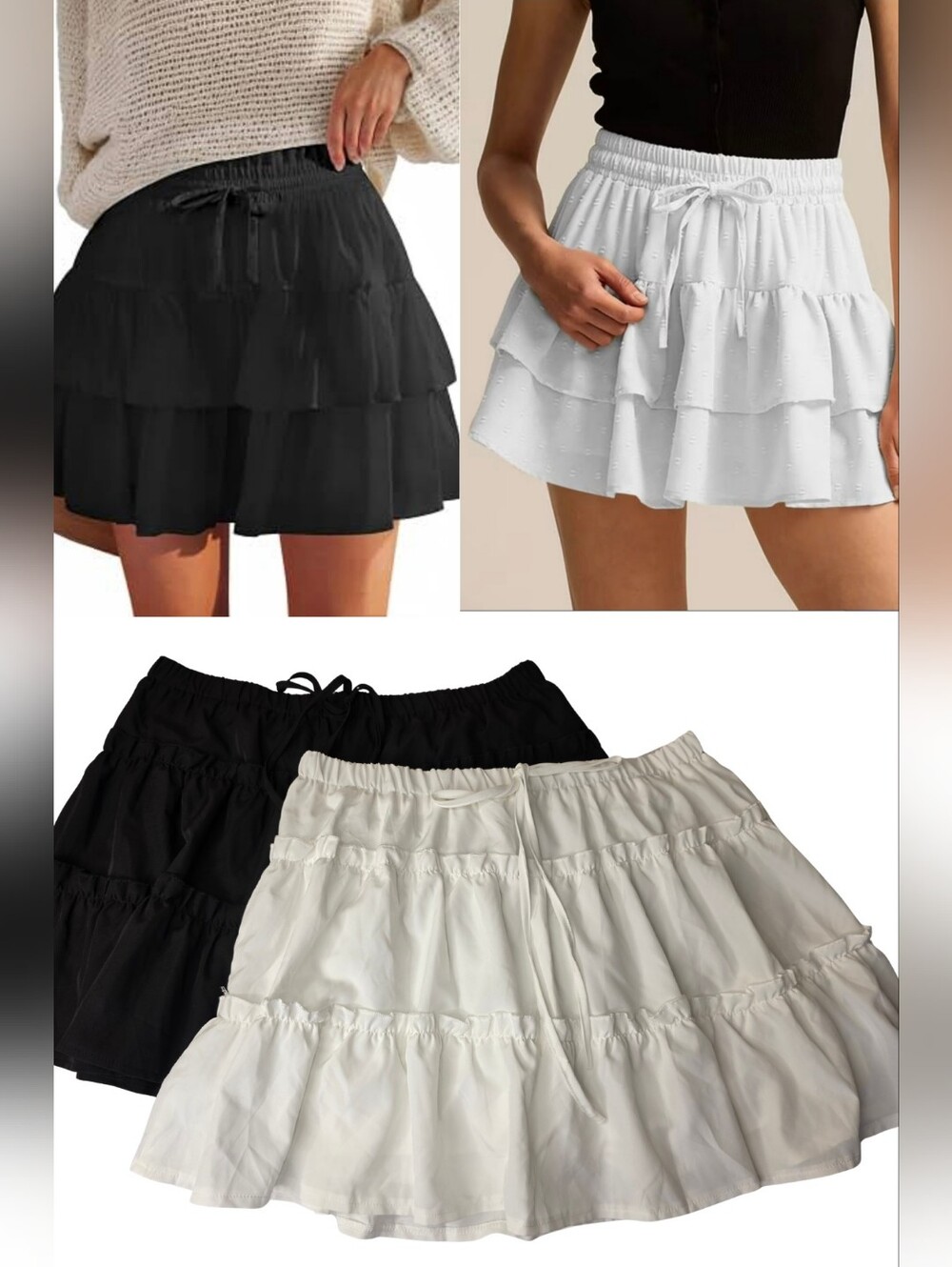 NEW Shein Curve Set Of Black & White Tiered Ruffle 1X Mini Skorts 4112-